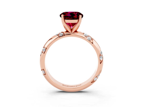 Rose gold Round Cut Garnet Solitaire Engagement Ring with Twisted Round  Accent Band and Prong Setting