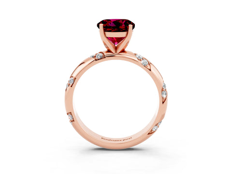 Rose gold Round Cut Solitaire Diamond Engagement Ring with Twisted Pave Band and Four-Prong Setting_3