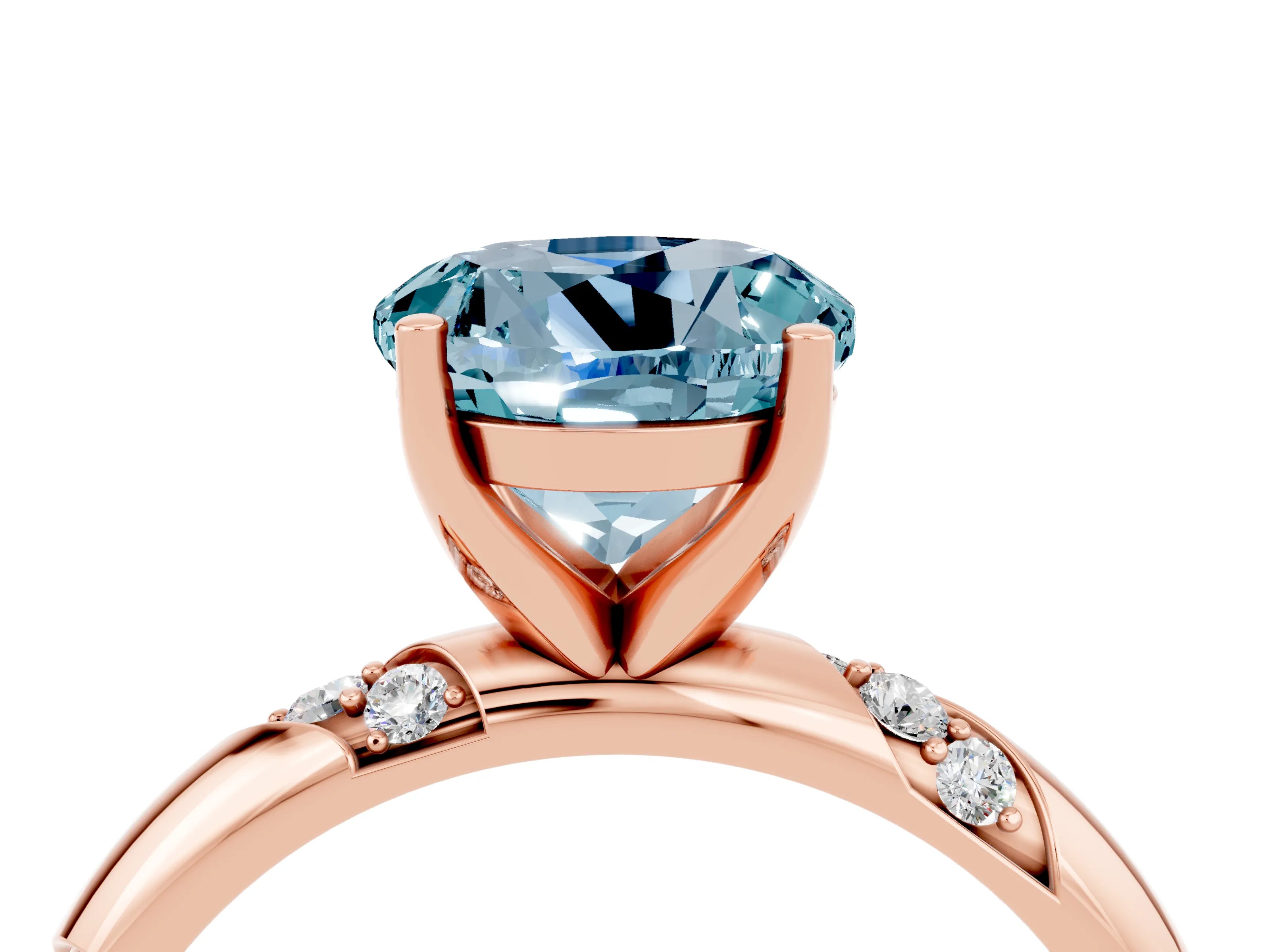 Rose gold Round Cut Solitaire Diamond Engagement Ring with Twisted Pave Band and Four-Prong Setting_4