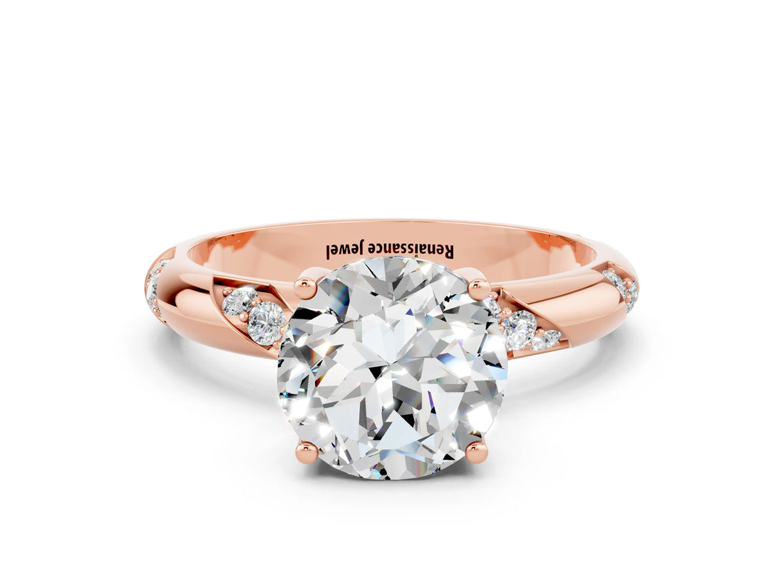 Rose gold Round Cut Solitaire Diamond Engagement Ring with Twisted Pave Band and Four-Prong Setting