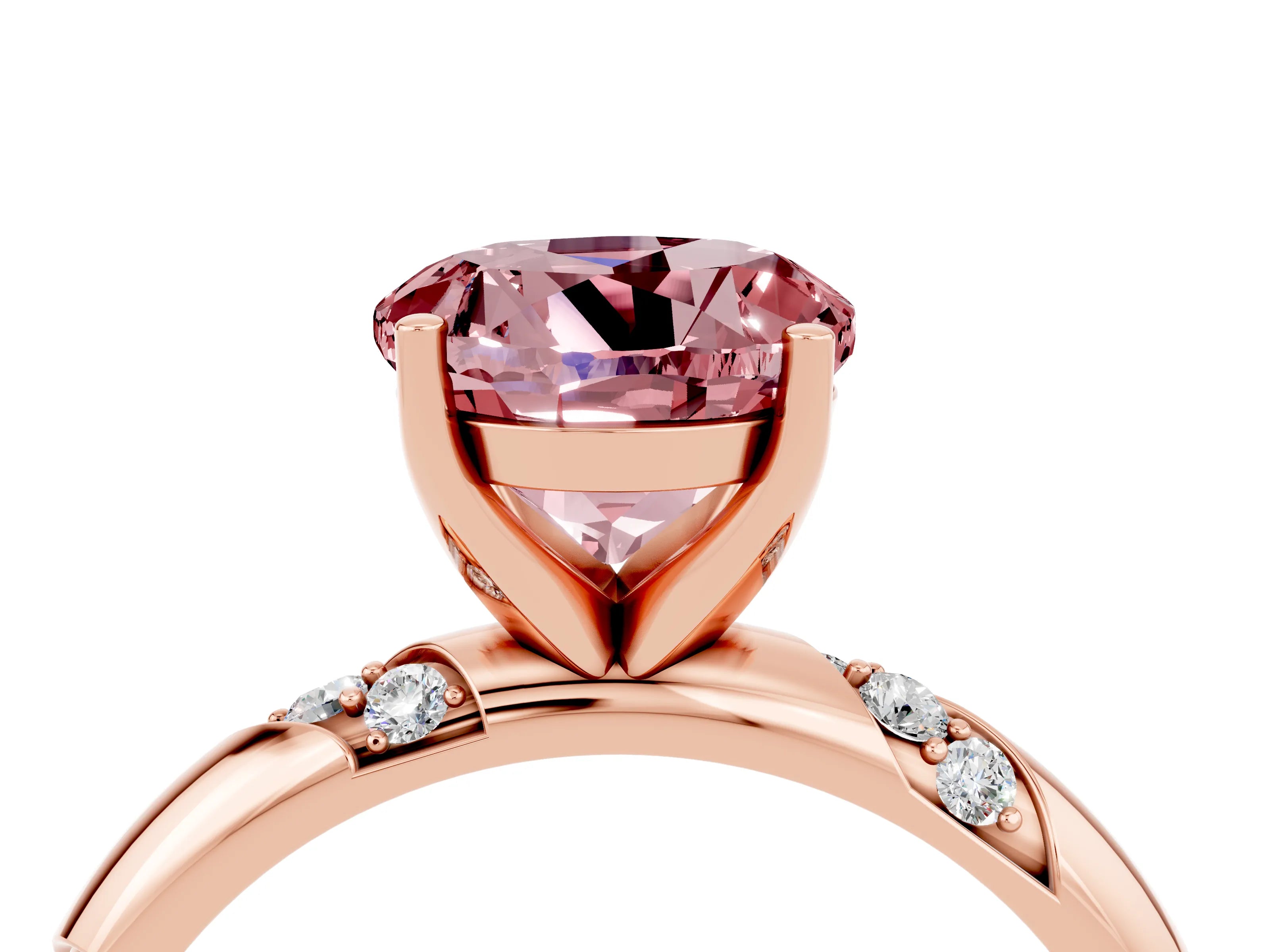 Rose gold Round Cut Solitaire Diamond Engagement Ring with Twisted Pave Band and Four-Prong Setting_4