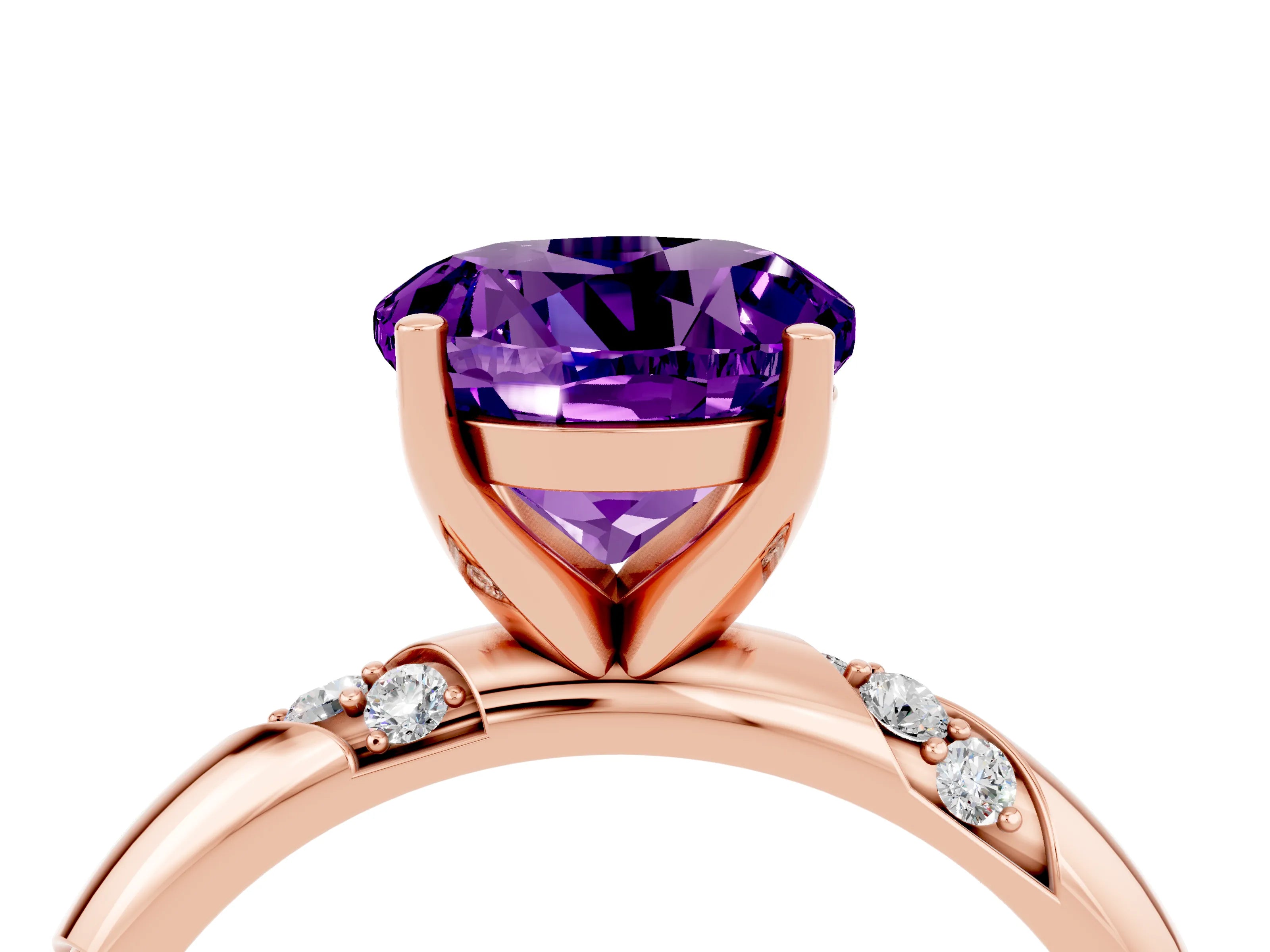 Rose gold Round Cut Solitaire Diamond Engagement Ring with Twisted Pave Band and Four-Prong Setting_4