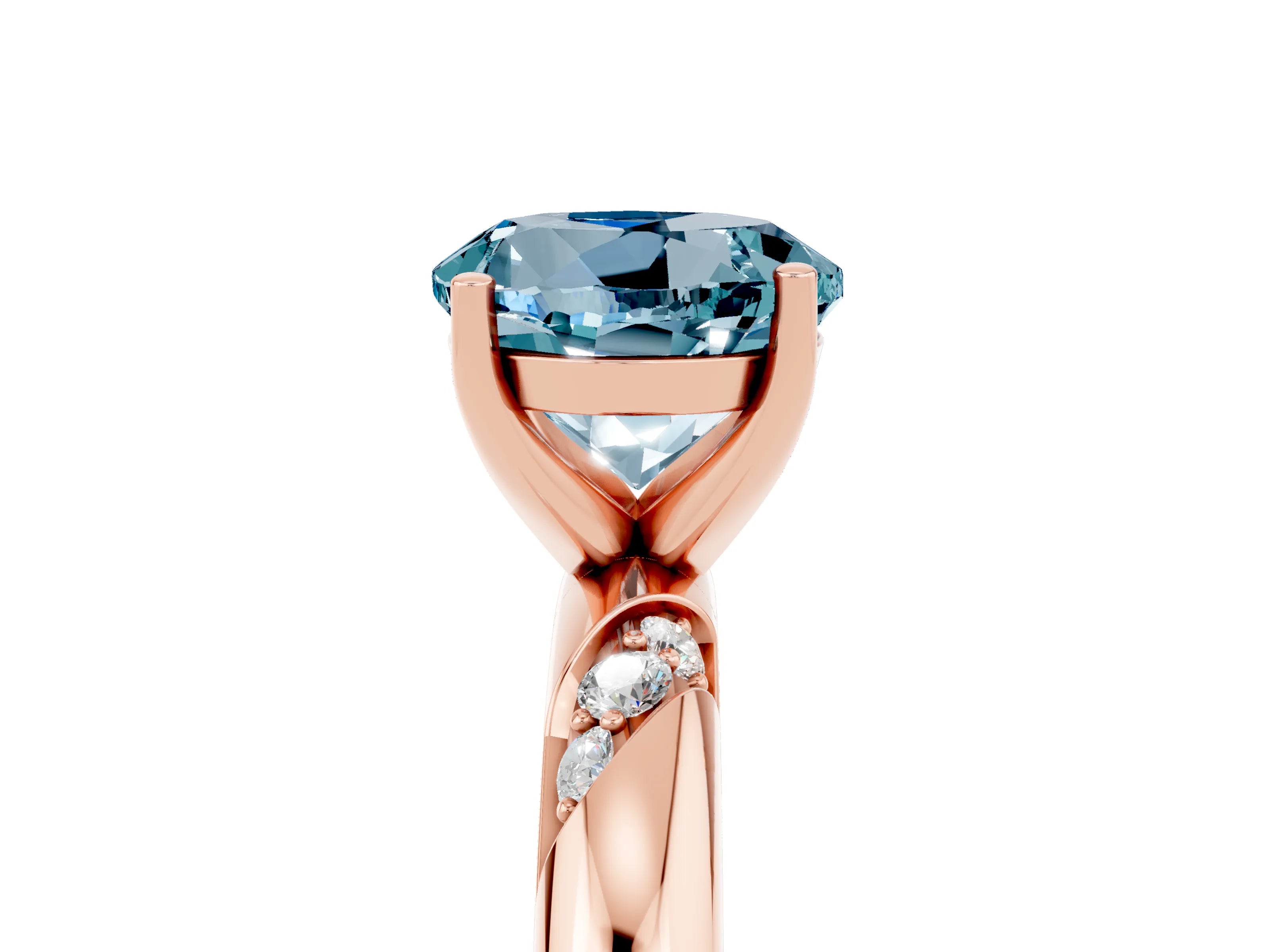 Rose gold Round Cut Solitaire Diamond Engagement Ring with Twisted Pave Band and Four-Prong Setting_5