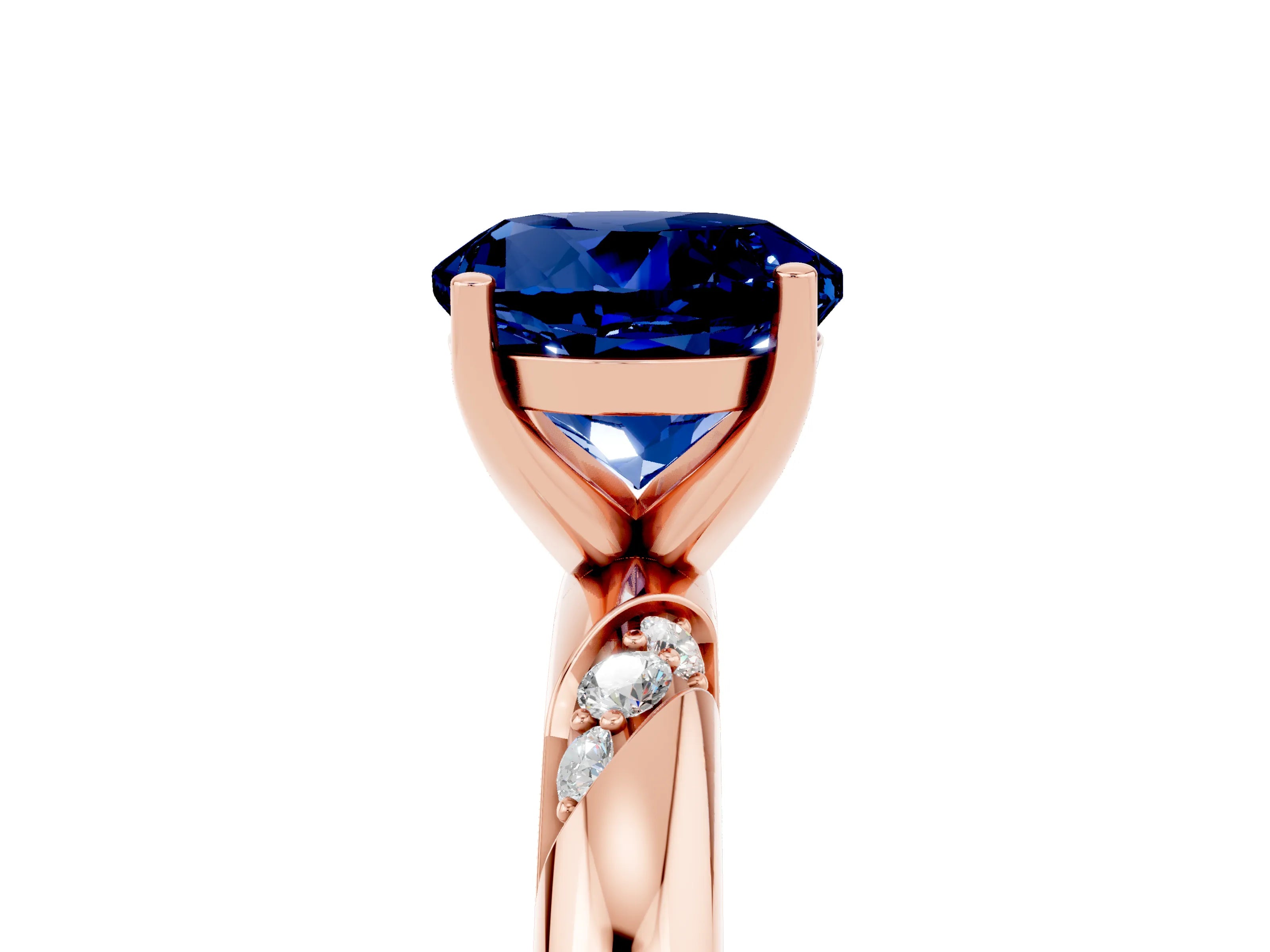 Rose gold Round Cut Solitaire Diamond Engagement Ring with Twisted Pave Band and Four-Prong Setting_5