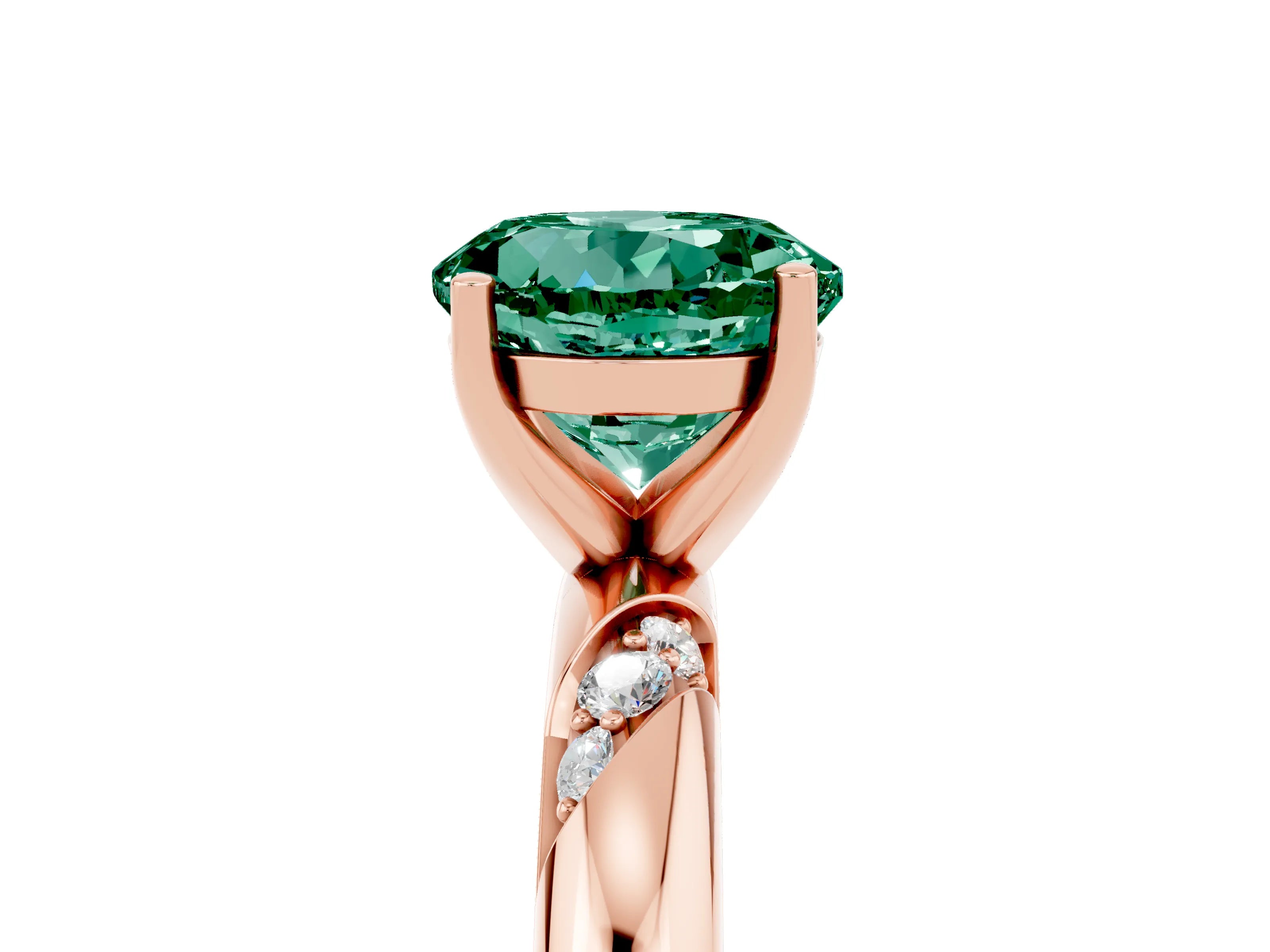 Rose gold Round Cut Solitaire Diamond Engagement Ring with Twisted Pave Band and Four-Prong Setting_5