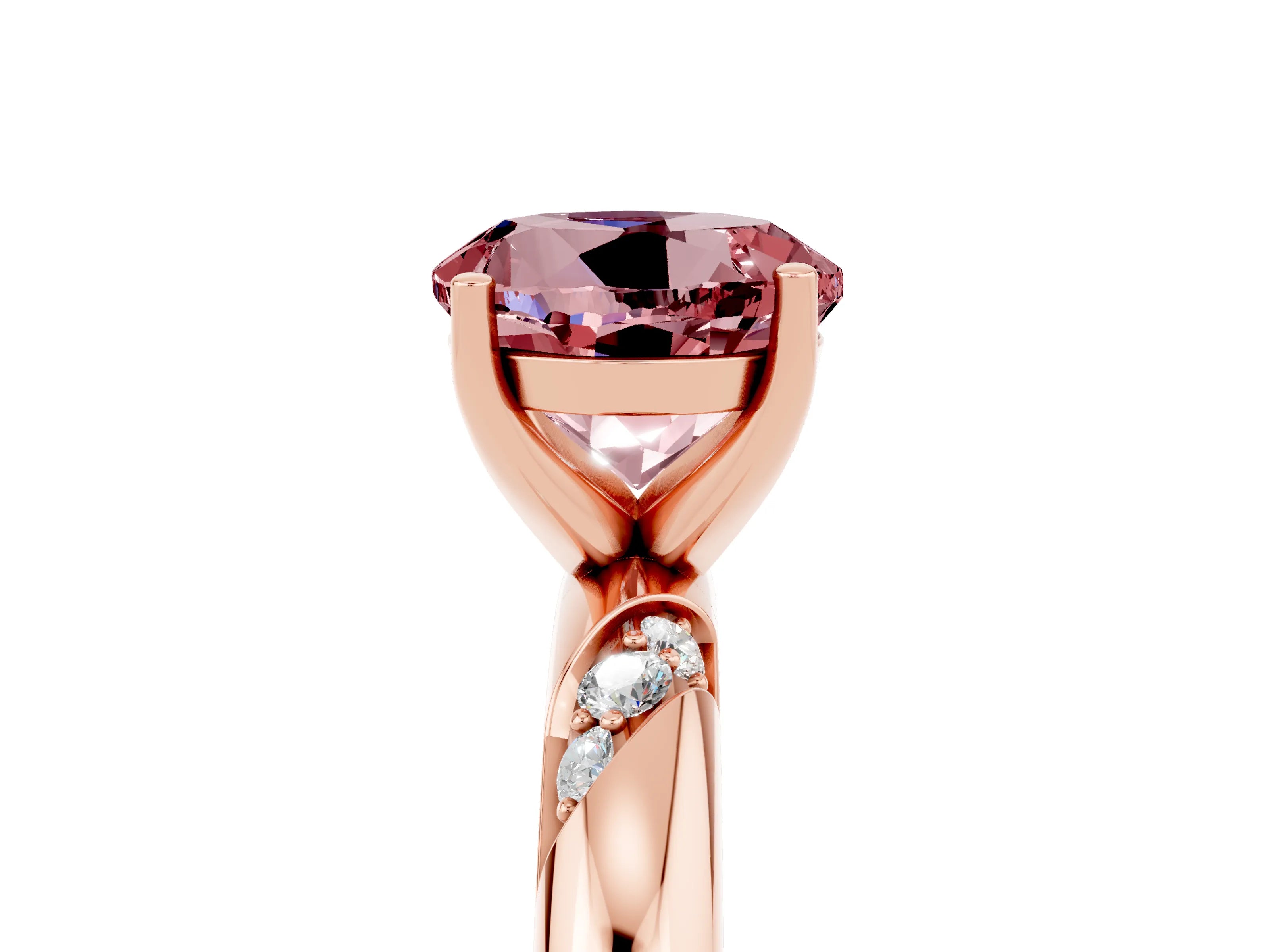 Rose gold Round Cut Solitaire Diamond Engagement Ring with Twisted Pave Band and Four-Prong Setting_5