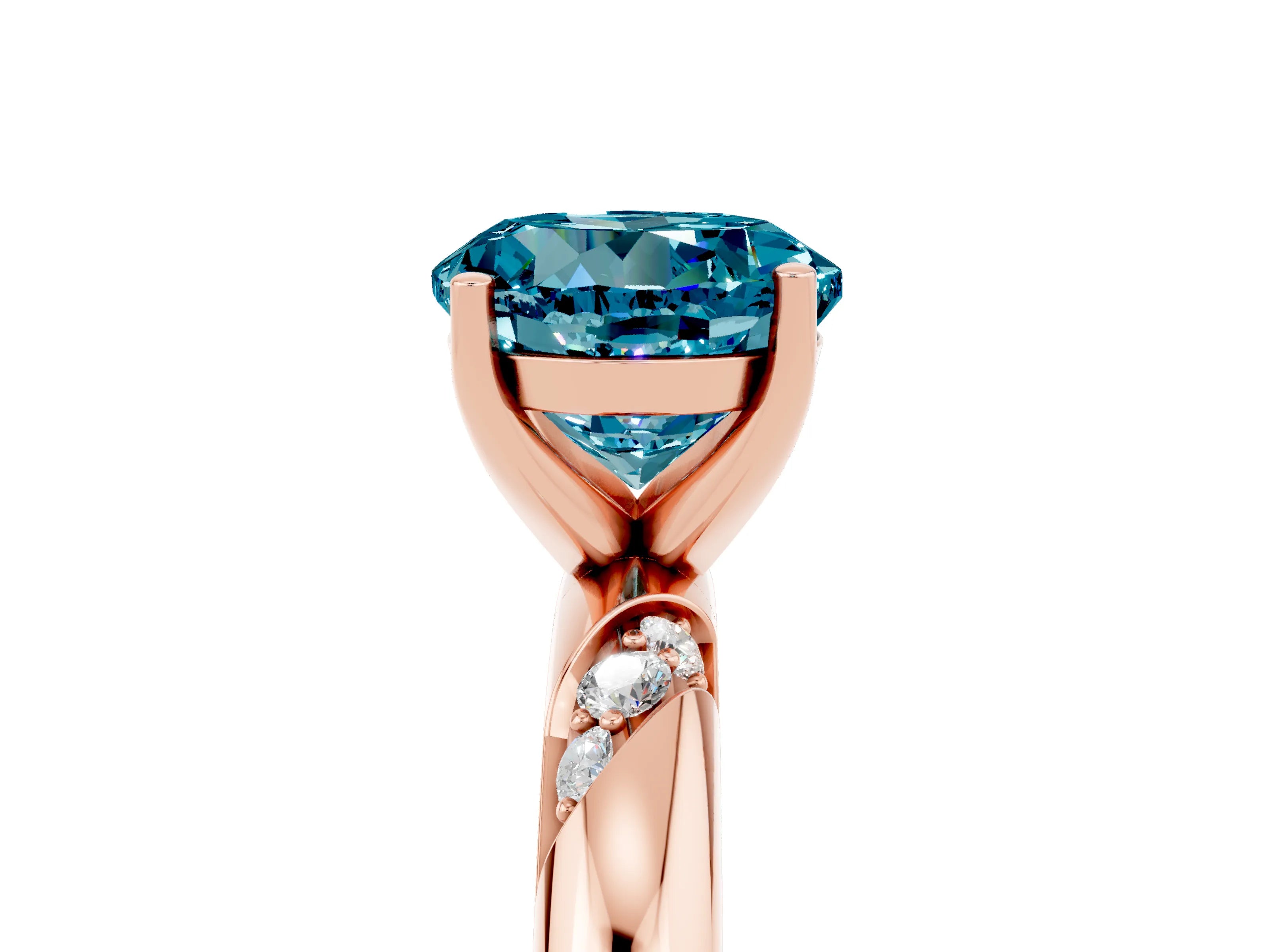 Rose gold Round Cut Solitaire Diamond Engagement Ring with Twisted Pave Band and Four-Prong Setting_5