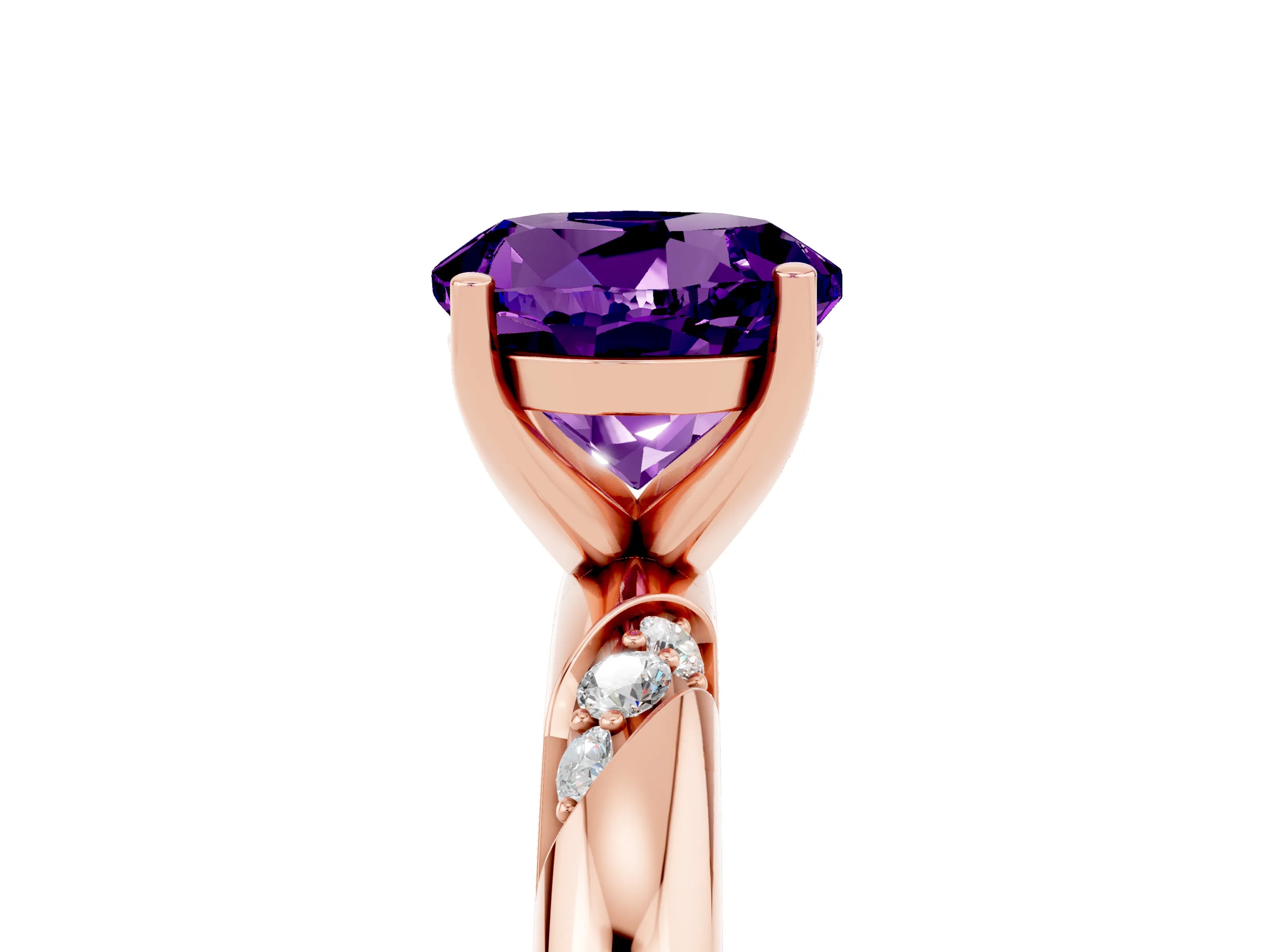 Rose gold Round Cut Solitaire Diamond Engagement Ring with Twisted Pave Band and Four-Prong Setting_5