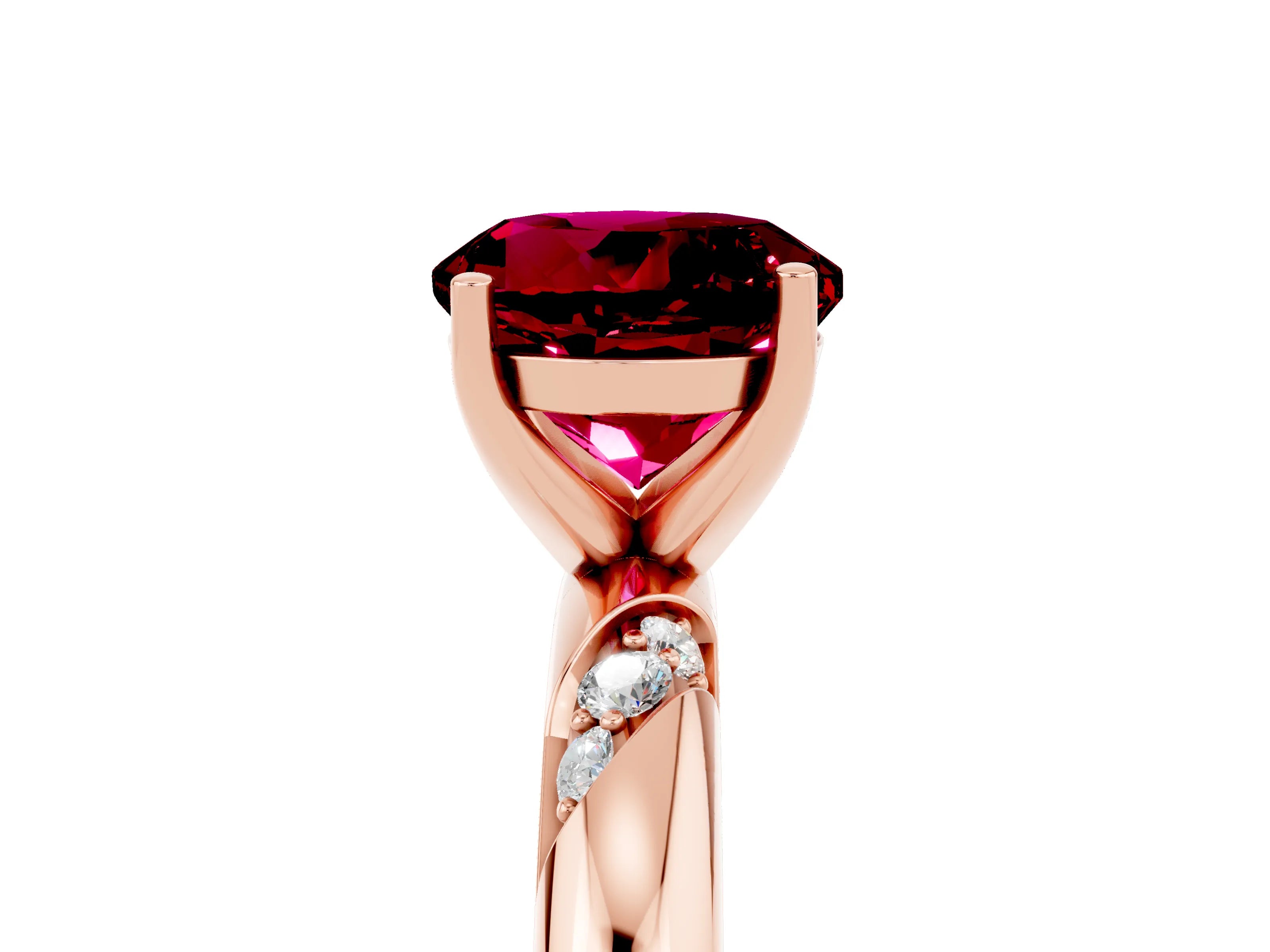 Rose gold Round Cut Solitaire Diamond Engagement Ring with Twisted Pave Band and Four-Prong Setting_5