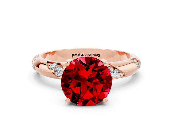 Rose gold Round Cut Ruby Solitaire Engagement Ring with Twisted Round  Accent Band and Prong Setting