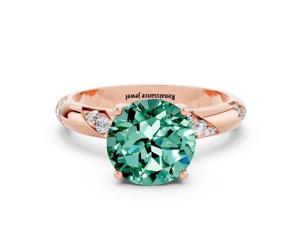 Rose gold Round Cut Green Sapphire Solitaire Engagement Ring with Twisted Round  Accent Band and Prong Setting