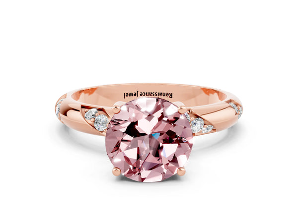 Rose gold Round Cut Solitaire Diamond Engagement Ring with Twisted Pave Band and Four-Prong Setting