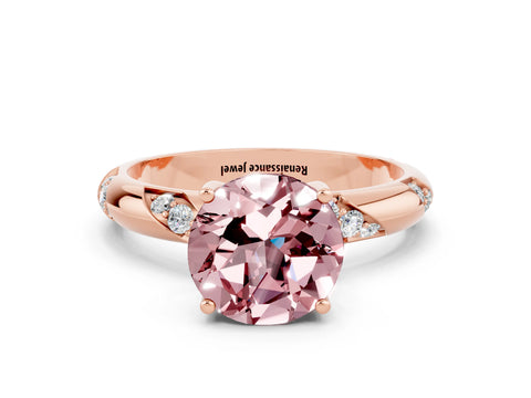 Rose gold Round Cut Solitaire Diamond Engagement Ring with Twisted Pave Band and Four-Prong Setting