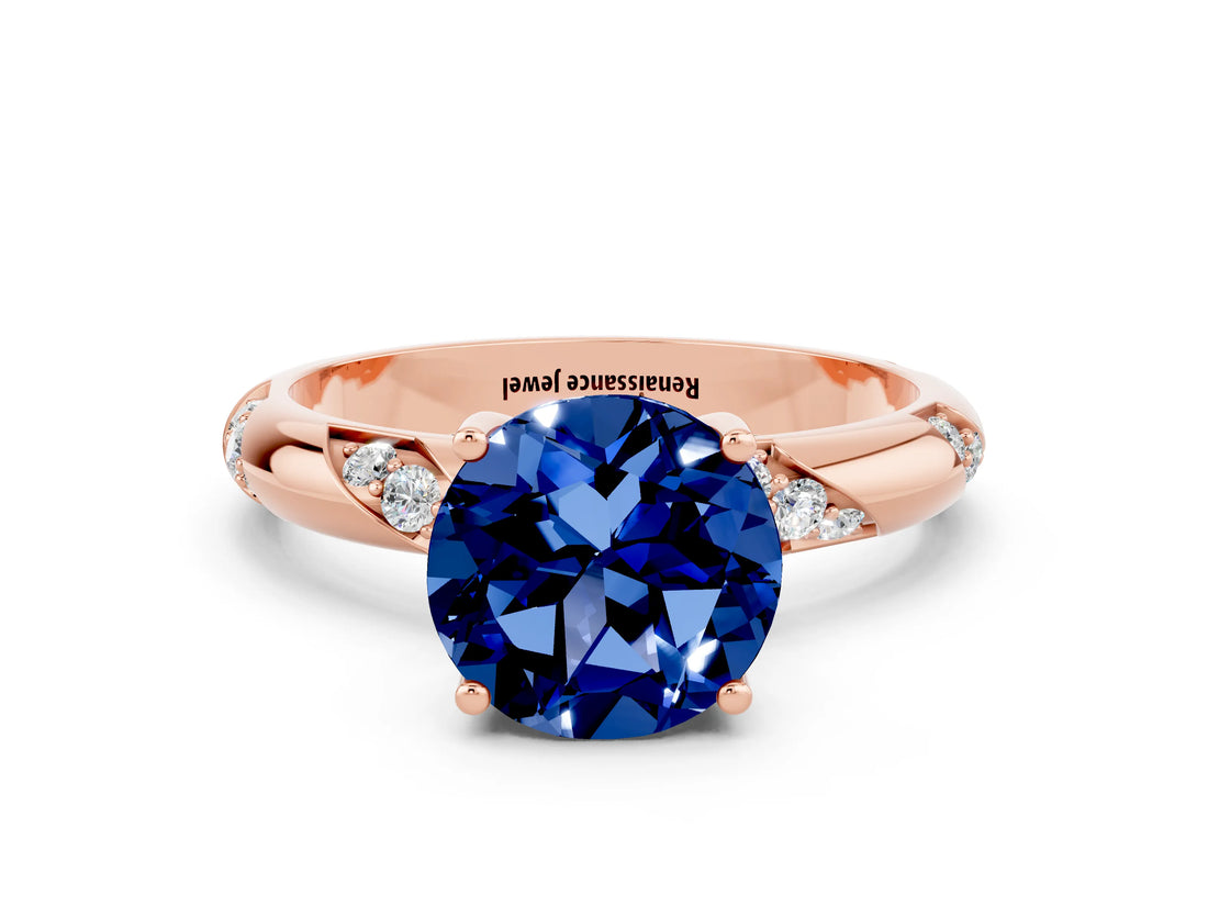 Rose gold Round Cut Solitaire Diamond Engagement Ring with Twisted Pave Band and Four-Prong Setting