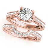 Rose gold Round Cut Solitaire Diamond Ring with Pavé Band and Six-Prong Setting 1
