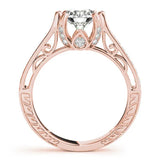 Rose gold Round Cut Solitaire Diamond Ring with Pavé Band and Six-Prong Setting 2