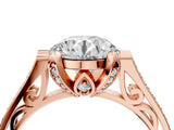 Rose gold Round Cut Solitaire Diamond Ring with Pavé Band and Six-Prong Setting_10