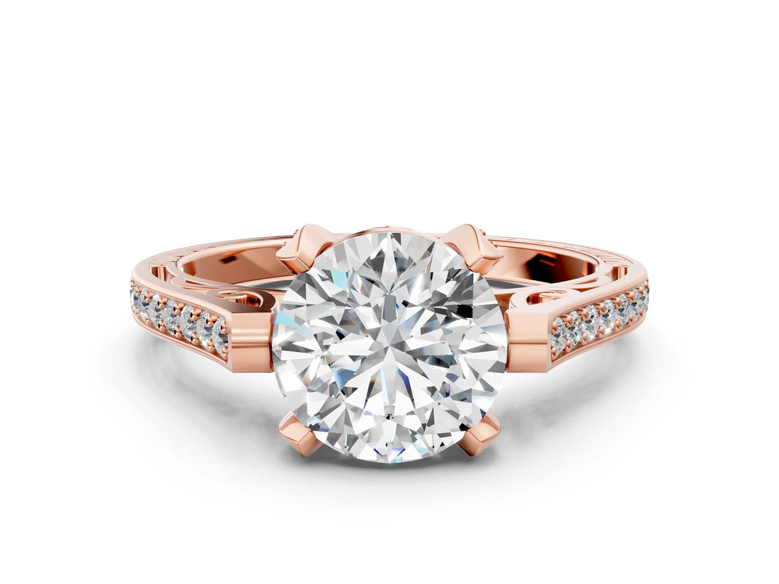 Rose gold Round Cut Solitaire Diamond Ring with Pavé Band and Six-Prong Setting_6