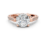 Rose gold Round Cut Solitaire Diamond Ring with Pavé Band and Six-Prong Setting_6
