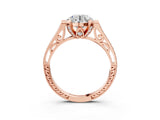 Rose gold Round Cut Solitaire Diamond Ring with Pavé Band and Six-Prong Setting_9