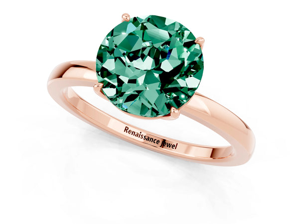 Rose gold Round Cut Green Sapphire Solitaire Ring with Thin Band and Prong Setting