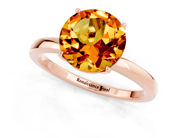 Rose gold Round Cut Citrine Solitaire Ring with Thin Band and Prong Setting