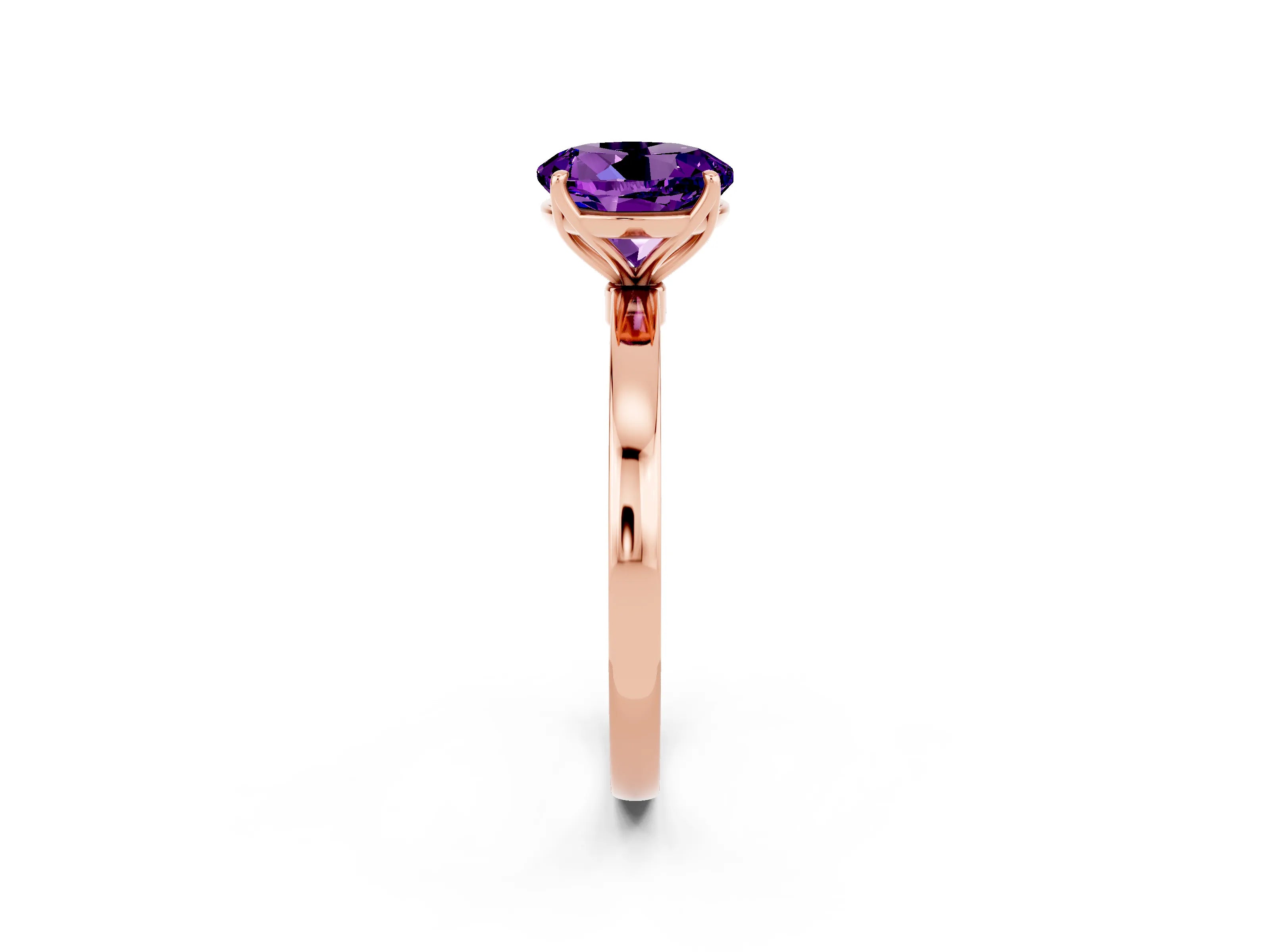Rose gold Round Cut Solitaire Diamond Ring with Thin Band and Four-Prong Setting_2