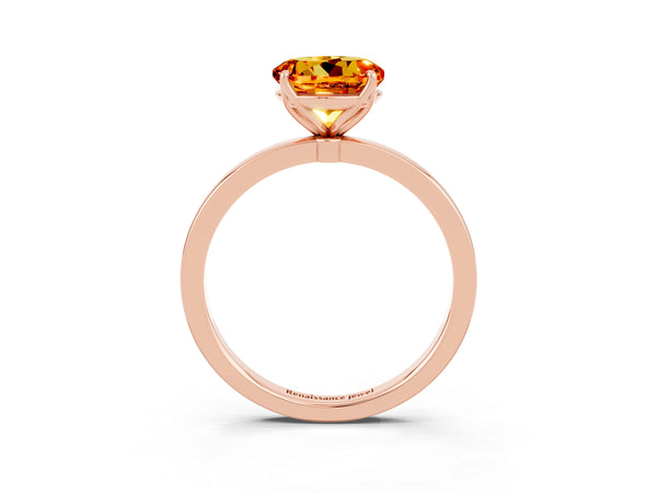Rose gold Round Cut Citrine Solitaire Ring with Thin Band and Prong Setting