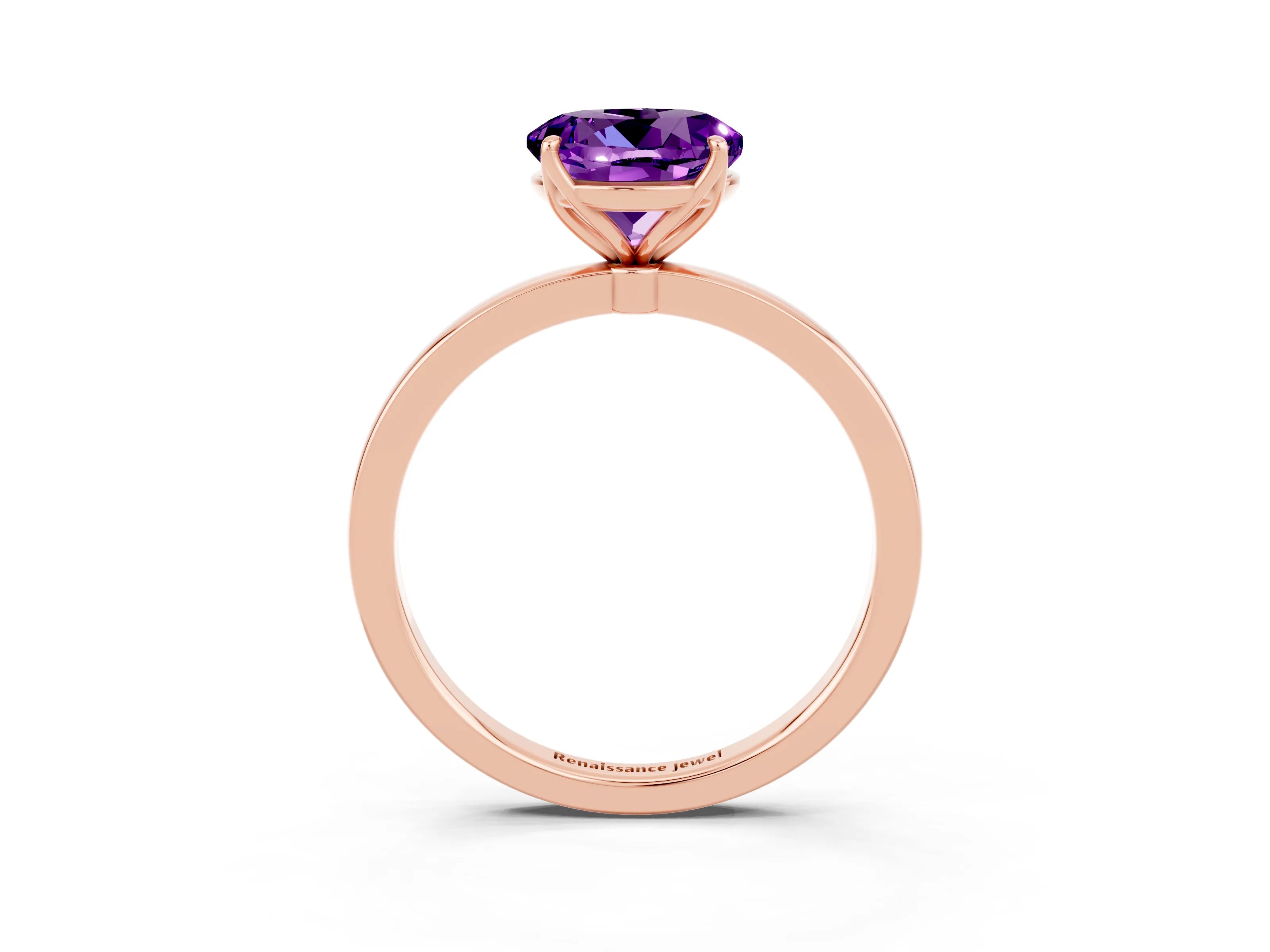 Rose gold Round Cut Solitaire Diamond Ring with Thin Band and Four-Prong Setting_3