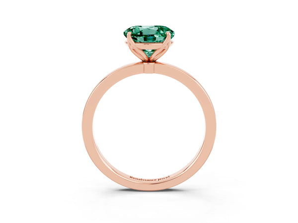 Rose gold Round Cut Green Sapphire Solitaire Ring with Thin Band and Prong Setting