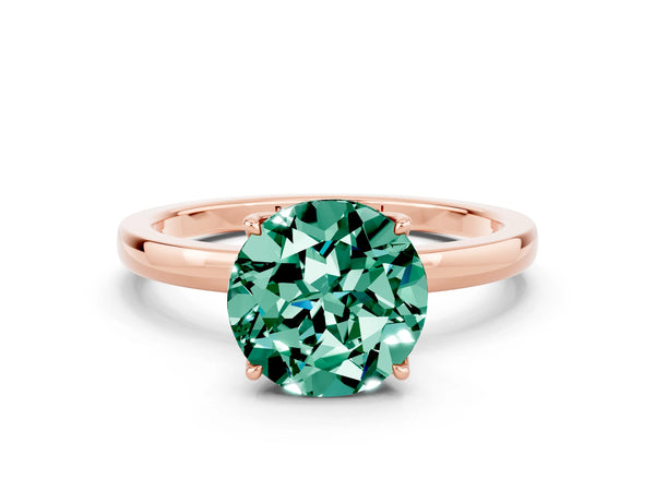 Rose gold Round Cut Green Sapphire Solitaire Ring with Thin Band and Prong Setting