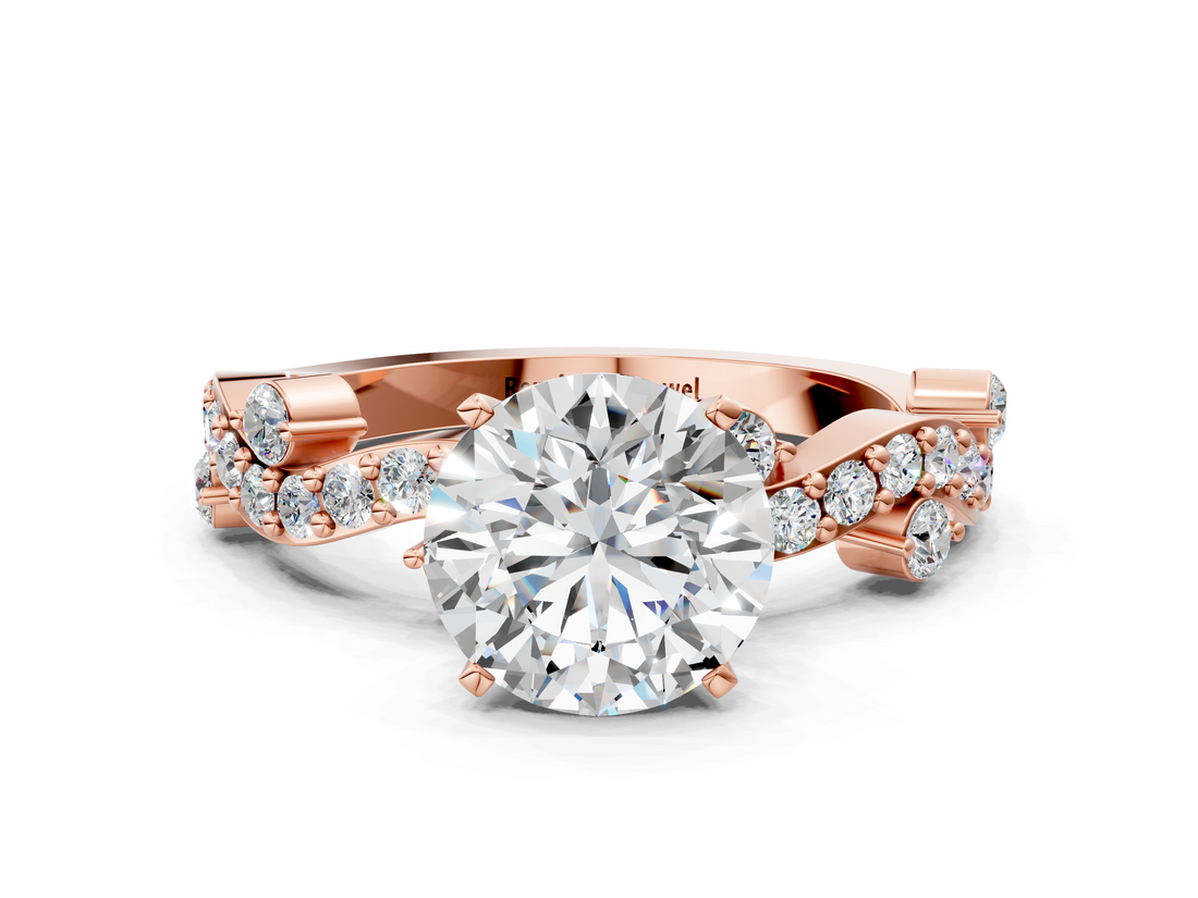 Rose gold Round Cut Solitaire Diamond Twisted Band with Pave Setting_60