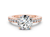 Rose gold Round Cut Solitaire Diamond with Pavé Band and Four-Prong Setting