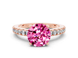 Rose gold Round Cut Solitaire Diamond with Pavé Band and Four-Prong Setting