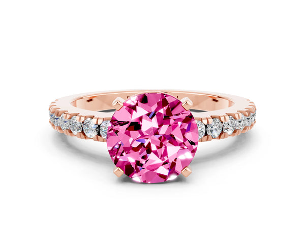 Rose gold Round Cut Solitaire Pink Sapphire with Pavé Band and Four-Prong Setting
