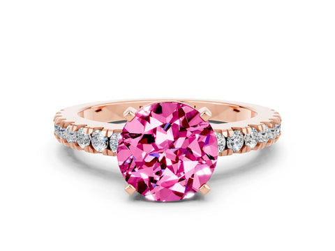 Rose gold Round Cut Solitaire Diamond with Pavé Band and Four-Prong Setting