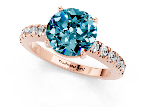 Rose gold Round Cut Solitaire Diamond with Pavé Band and Four-Prong Setting_1