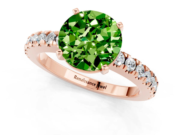 Rose gold Round Cut Solitaire Peridot with Pavé Band and Four-Prong Setting