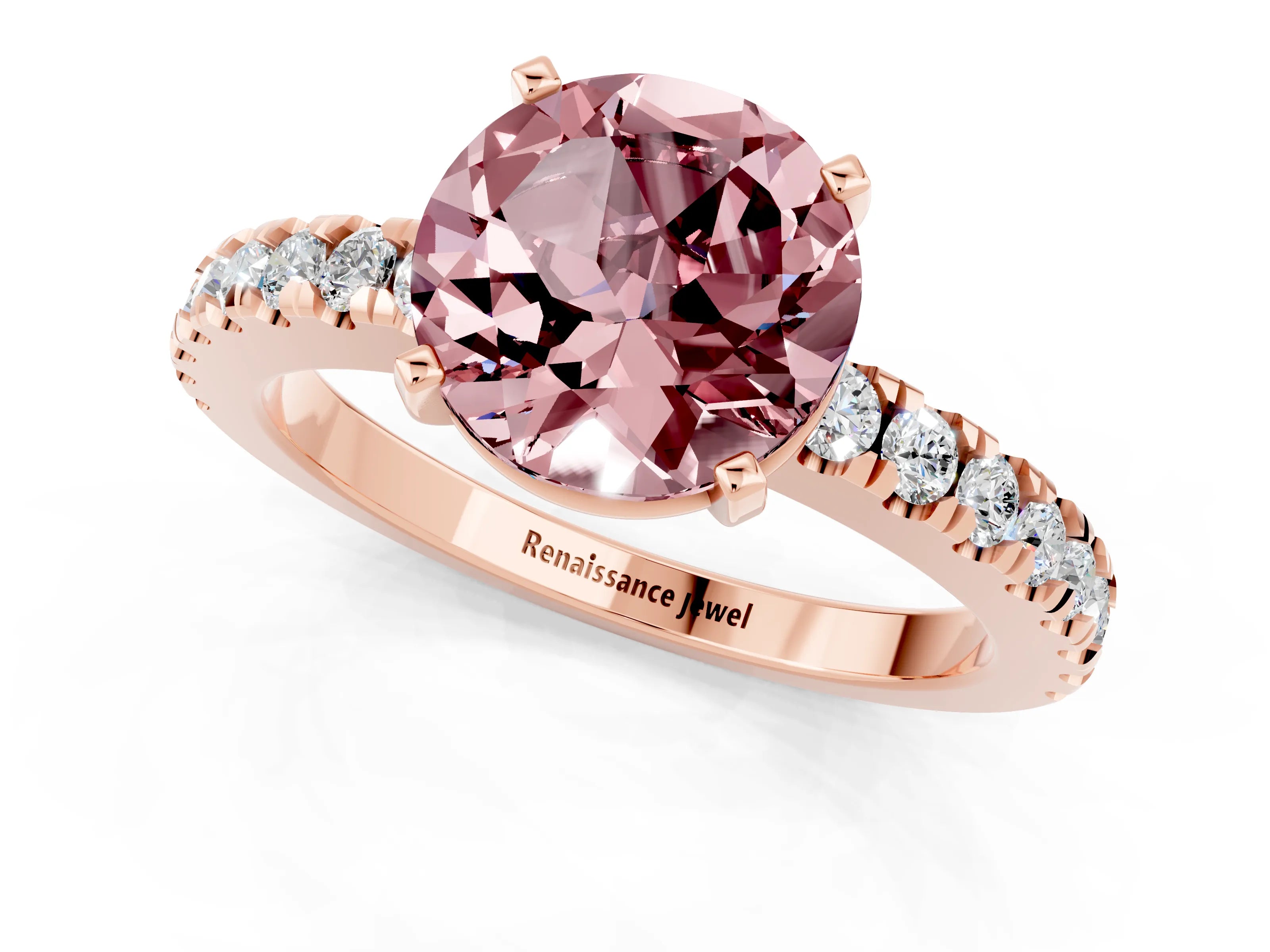 Rose gold Round Cut Solitaire Diamond with Pavé Band and Four-Prong Setting_1