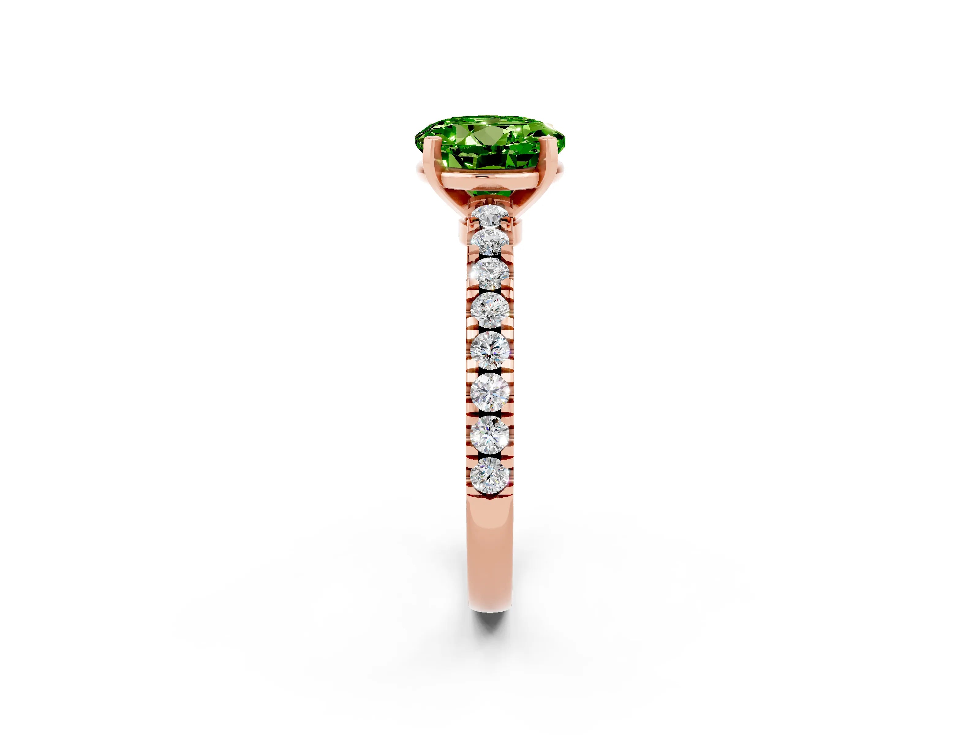 Rose gold Round Cut Solitaire Diamond with Pavé Band and Four-Prong Setting_2