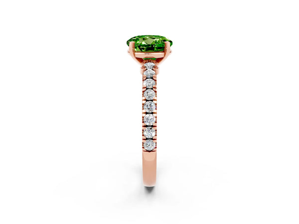 Rose gold Round Cut Solitaire Peridot with Pavé Band and Four-Prong Setting