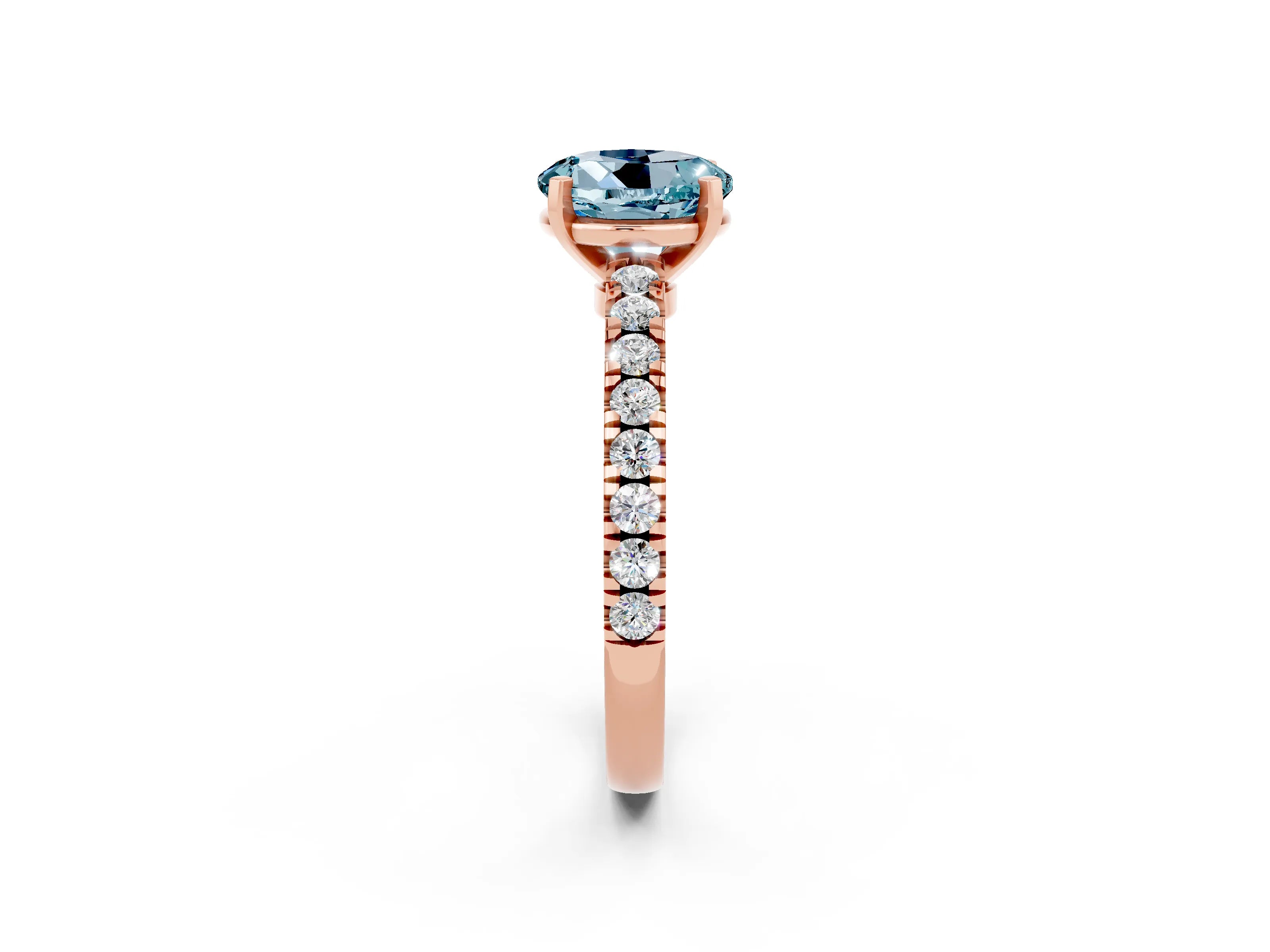 Rose gold Round Cut Solitaire Diamond with Pavé Band and Four-Prong Setting_2