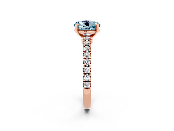 Rose gold Round Cut Solitaire Aquamarine with Pavé Band and Four-Prong Setting