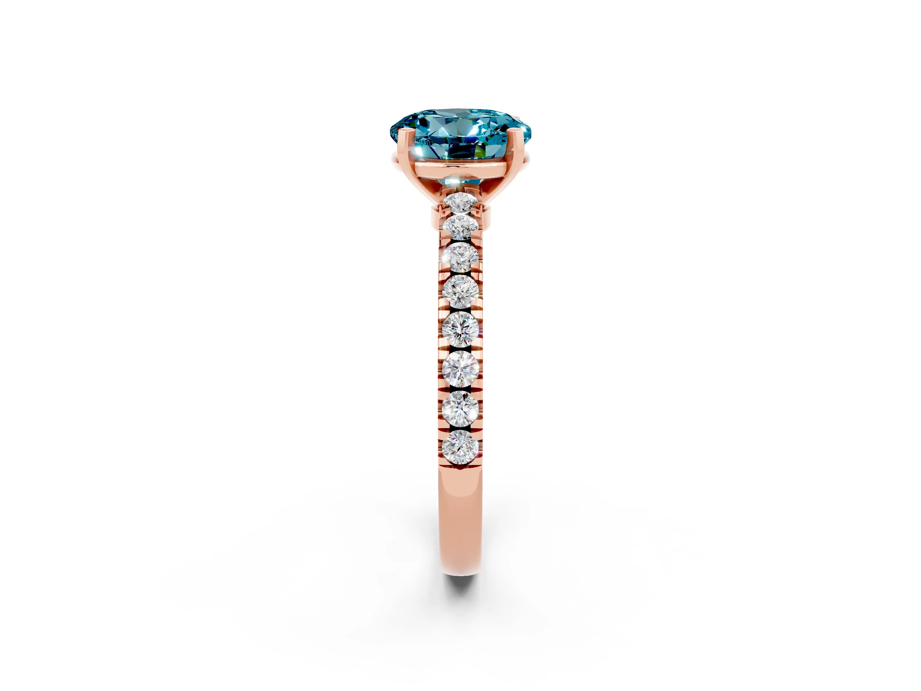 Rose gold Round Cut Solitaire Diamond with Pavé Band and Four-Prong Setting_2