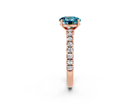 Rose gold Round Cut Solitaire Diamond with Pavé Band and Four-Prong Setting_2