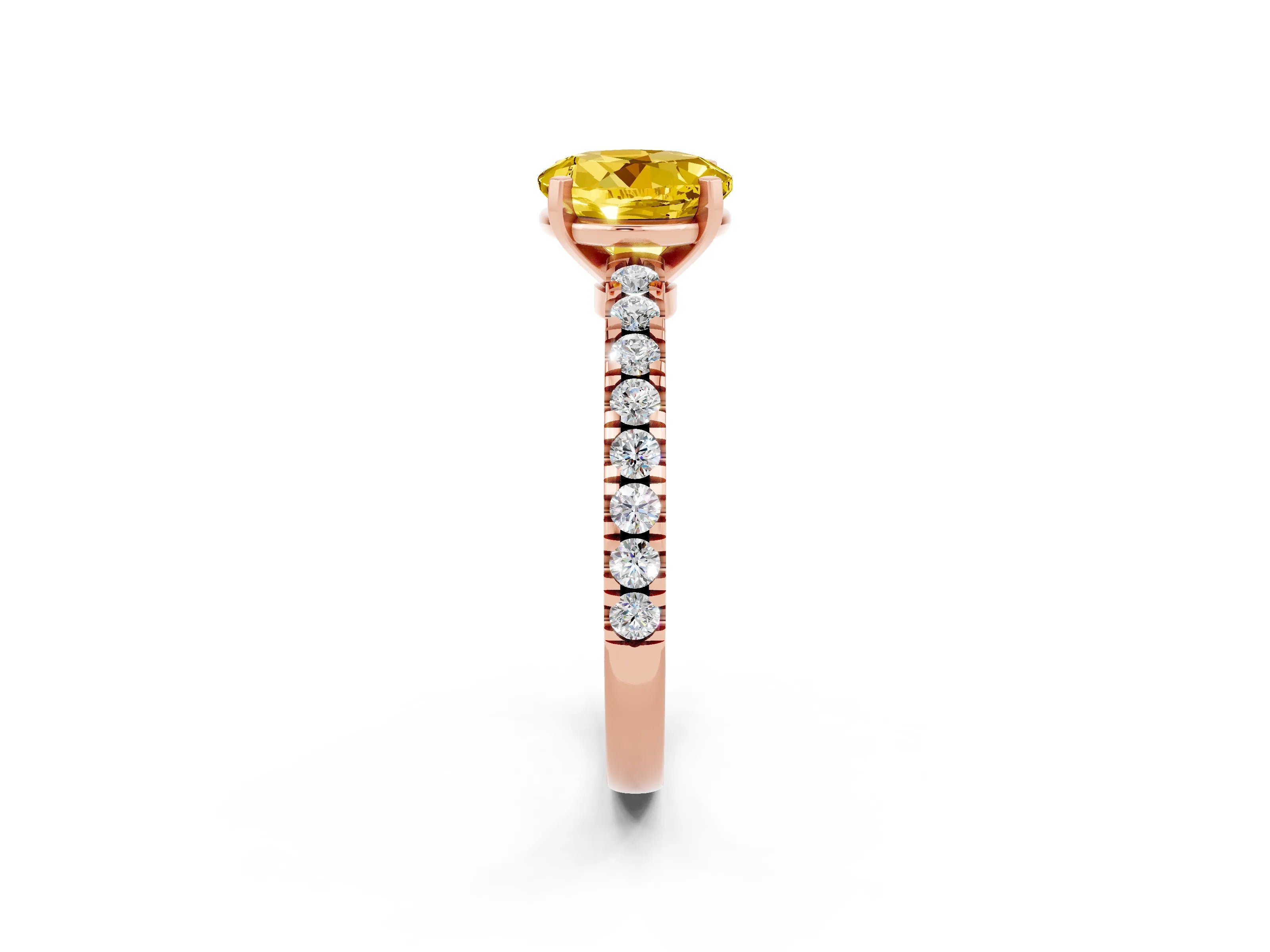 Rose gold Round Cut Solitaire Diamond with Pavé Band and Four-Prong Setting_2