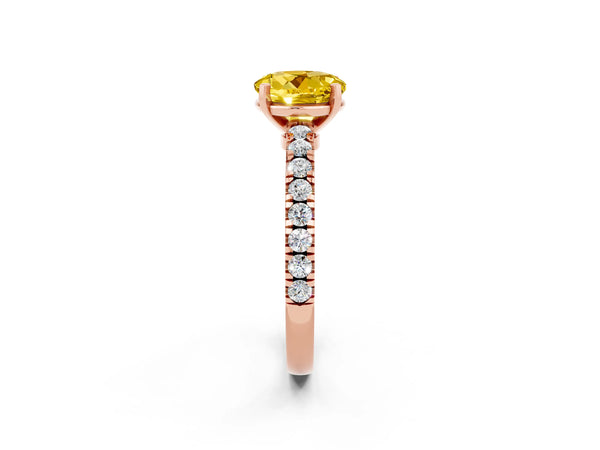 Rose gold Round Cut Solitaire Yellow Sapphire with Pavé Band and Four-Prong Setting