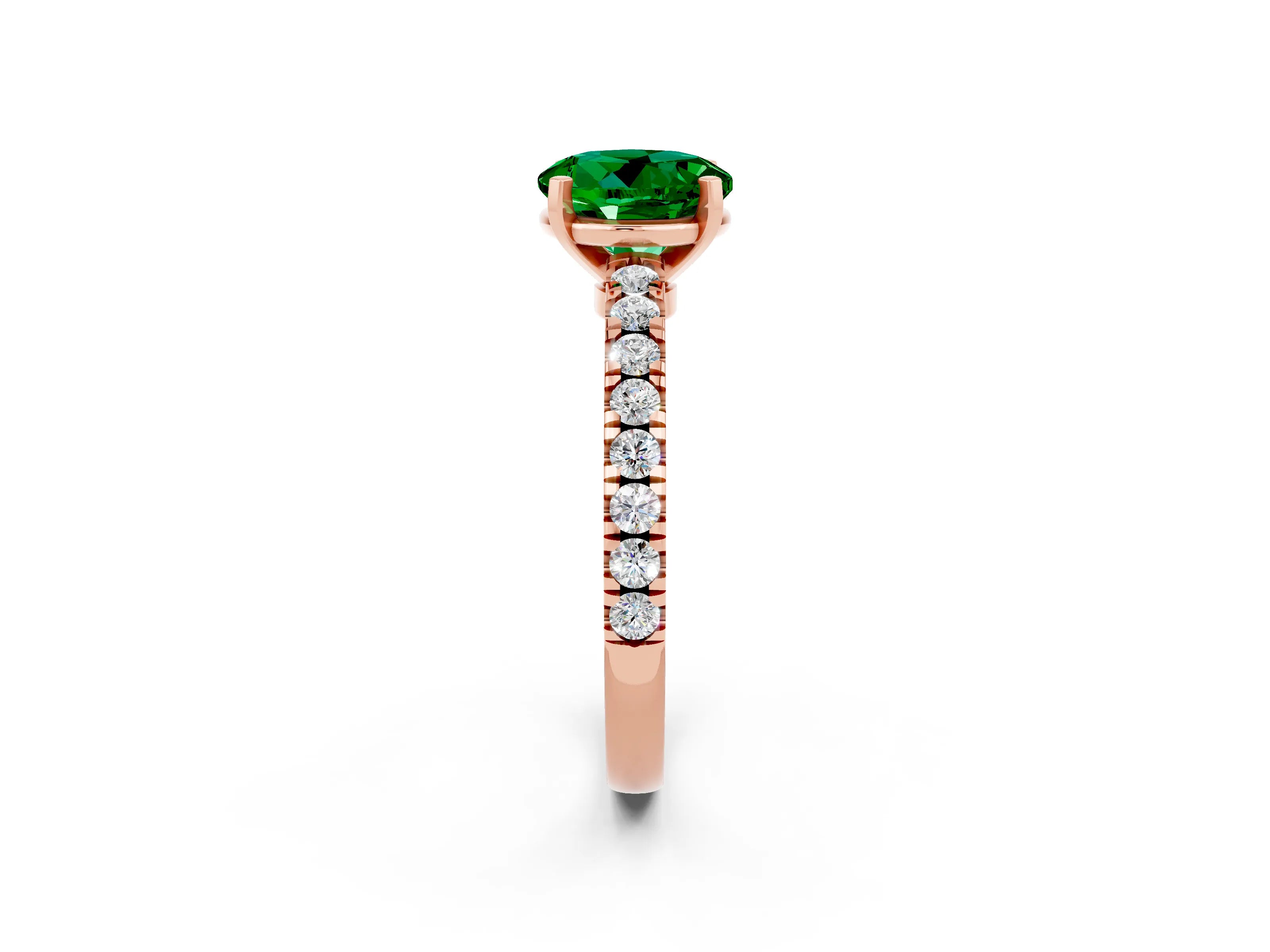 Rose gold Round Cut Solitaire Diamond with Pavé Band and Four-Prong Setting_2