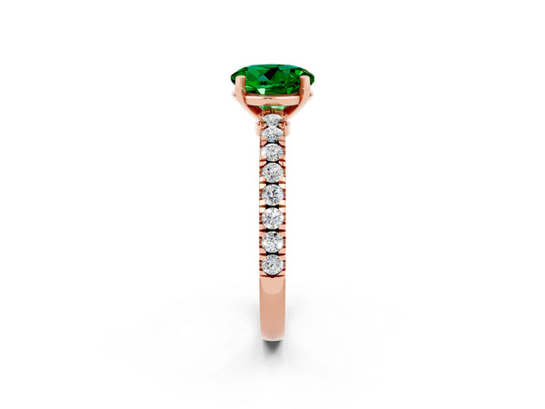 Rose gold Round Cut Solitaire Emerald with Pavé Band and Four-Prong Setting