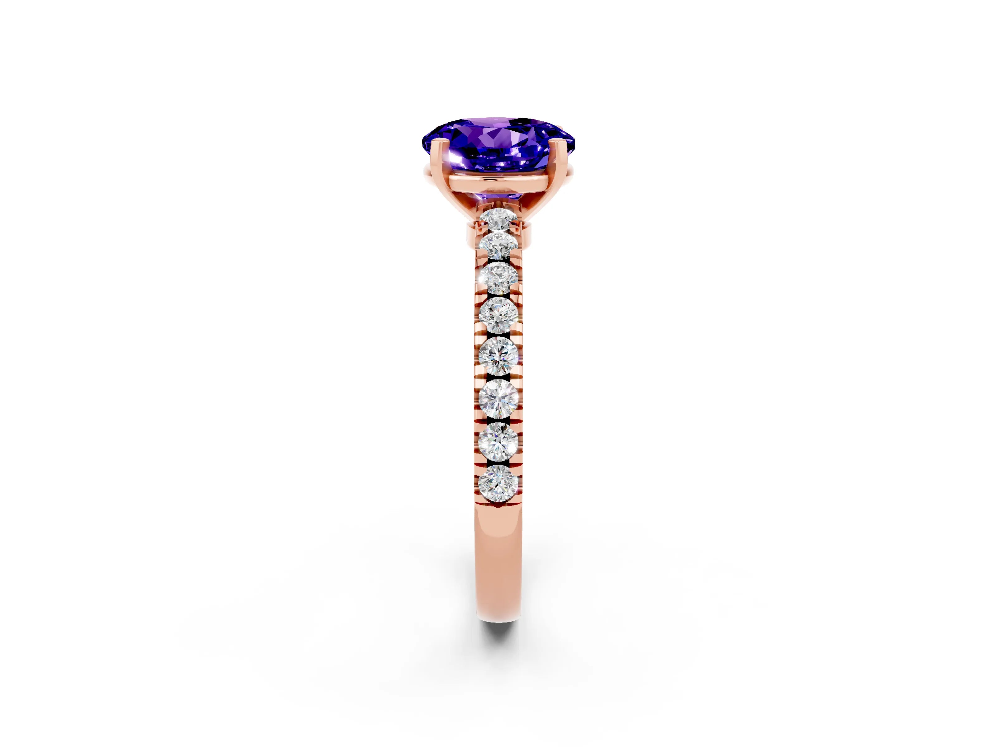 Rose gold Round Cut Solitaire Diamond with Pavé Band and Four-Prong Setting_2